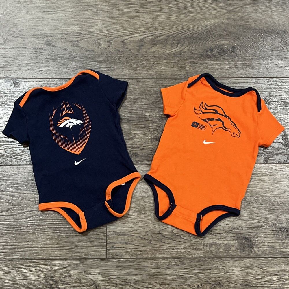 Nike Denver Broncos 2-Piece Romper Bundle Center Swoosh Blue Orange - Baby 18M